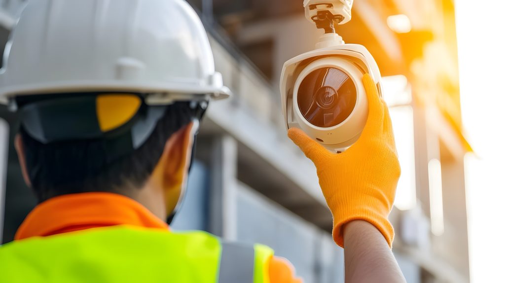 Worker Installing CCTV Camera